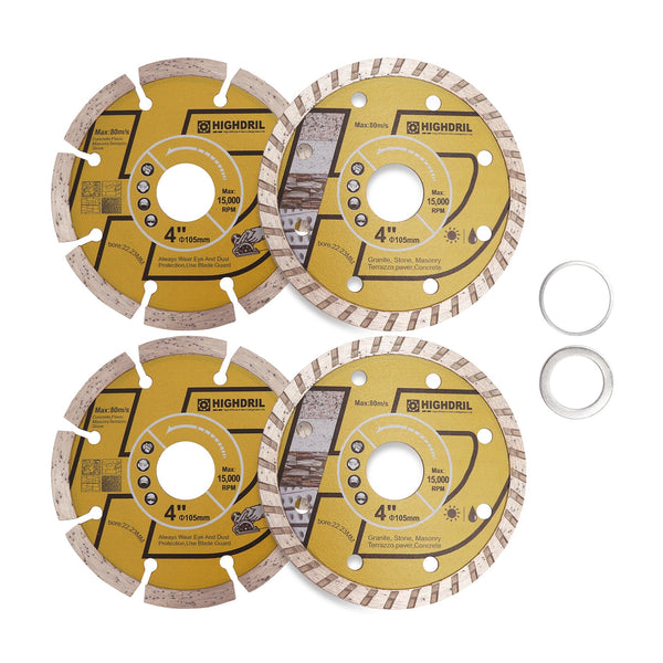 HIGHDRIL Dry Diamond Saw Blade and Corrugated Cutting Disc for Porcelain Granite Paver Concrete Dia 4''/4.5''/5'' 2pcs/set