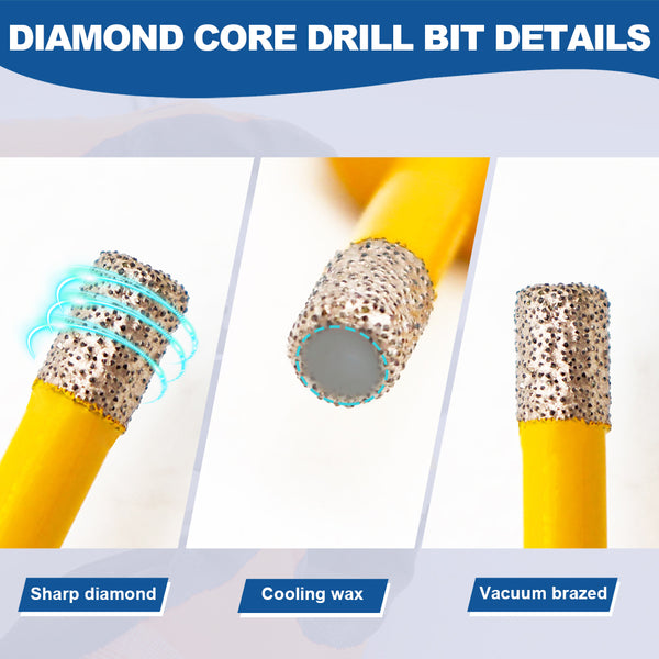 HIGHDRIL Diamond Core Bit 4pcs/set Dia 6/8/10mm Drill Bit+20mm Chamfer Bit Marble Stone Porcelain Granite M14 Thread