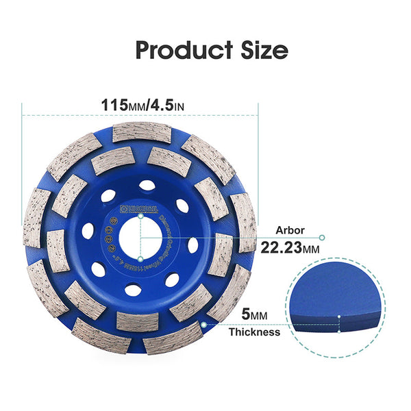 HIGHDRIL Diamond Sintered Double Row Grinding Wheel for Concrete Marble Granite Tile Dry or Wet Polishing Milling Tools 4''/4.5''/5''/7''