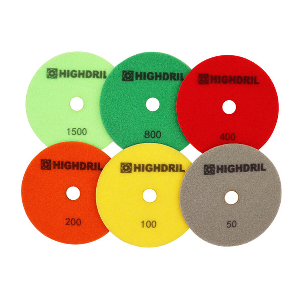 HIGHDRIL Wet Diamond Polishing Pads for Granite Marble Ceramic Dia 5 inch/125mm 6pcs/set