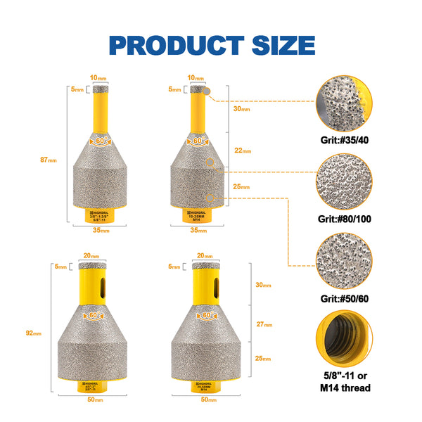 HIGHDRIL Diamond Drilling Chamfering Milling Bit 1/2pcs 10-35/25-50mm Ceramic Tile Marble Porcelain Hole Saw M14 or 5/8-11