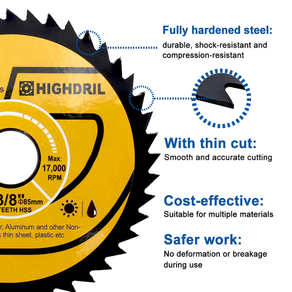 HIGHDRIL High Speed Metal Saw Blades 1/2/3/4/5pcs 85mm Copper Aluminum Metal Wood Plastic Cutting Disc