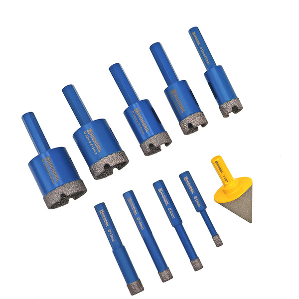 HIGHDRIL Diamond Drill Bits 10pcs 6/8/10/12/18/22/25/32/35mm Core Bit+35mm Chamfer Granite Marble Ceramic Hexagon Shank