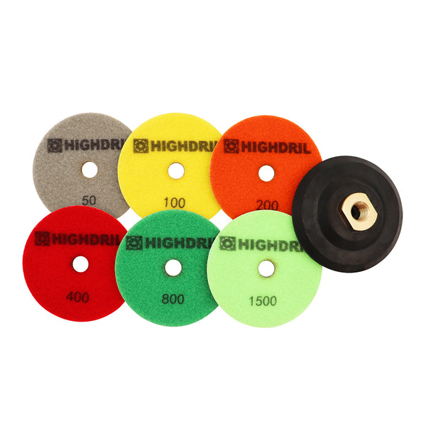 HIGHDRIL Wet Diamond Polishing Pads for Granite Marble Ceramic Dia 4 inch/100mm 6pcs/set