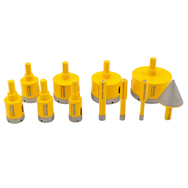 HIGHDRIL Diamond Drilling Bit 11pcs 6-65mm Core Bit+35mm Chamfer Granite Marble Vacuum Brazed Hole Saw Triangle Shank