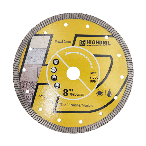 HIGHDRIL Diamond Super Thin S Ripple Saw Blade for Ceramic Tile Granite Marble Dia 4''/4.5''/5''/6''/7''/8''/9''/10''