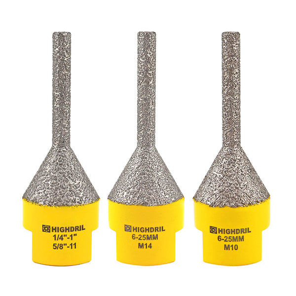 HIGHDRIL Diamond Vacuum Brazed Milling Bits with 5/8-11 or M14 or M10 Thread for Porcelain Ceramic Marble Granite Dia 6-25mm