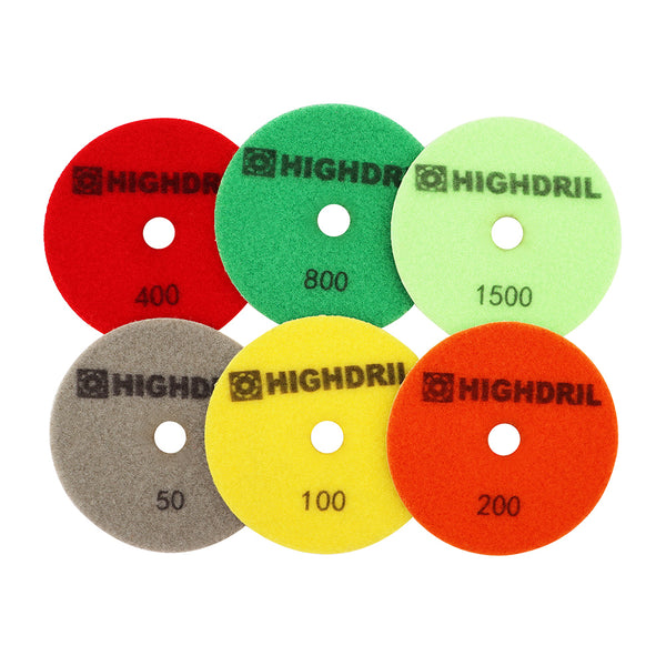 HIGHDRIL Wet Diamond Polishing Pads for Granite Marble Ceramic Dia 4 inch/100mm 6pcs/set