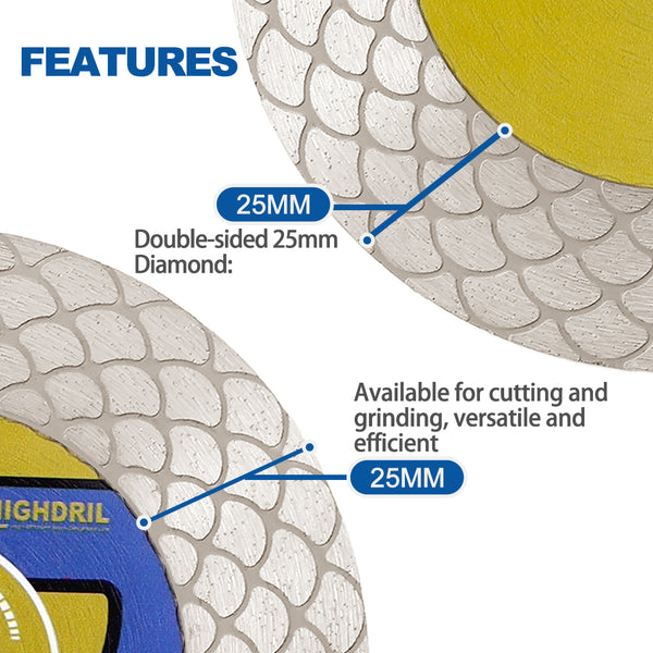 HIGHDRIL Diamond Cutting and Grinding Disc Double Sided Fan Shaped 1/2pcs 115/125mm Ceramic Porcelain Marble Stone Saw Blade