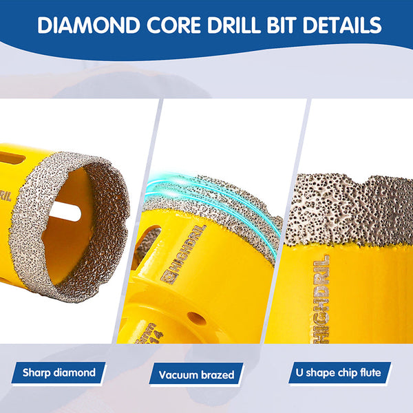 HIGHDRIL Diamond Vacuum Brazed U-groove Tooth Shape Drilling Bits with M14 Thread for Ceramic Granite Marble Stone Concrete Dia 6-125mm