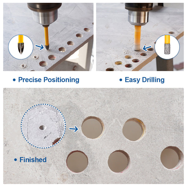 HIGHDRIL Diamond Drill Bit 6pcs/set 6/6/6/8/10mm Drill Bit+6mm Positioning Bit Marble Porcelain Tile Granite Triangle Shank