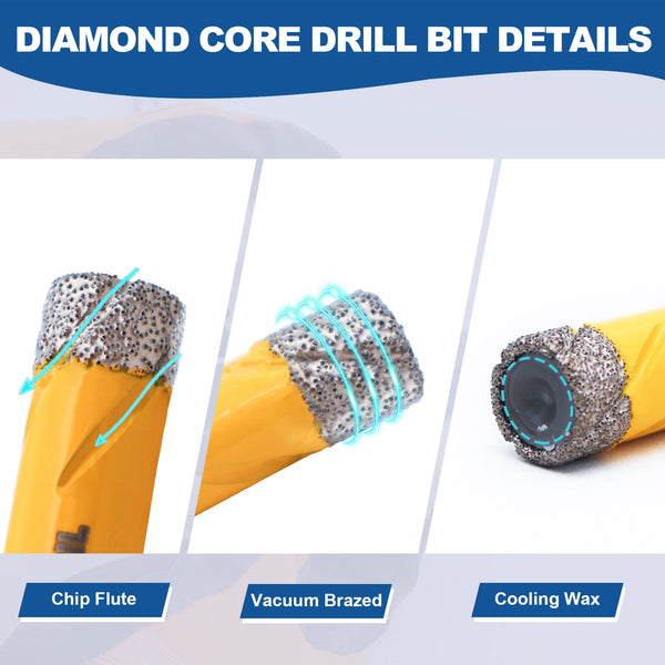 HIGHDRIL Diamond Vacuum Brazed Quick-fit Shank Drill Bits for Granite Marble Masonry Hard Plastic 6/8/10/12/14mm