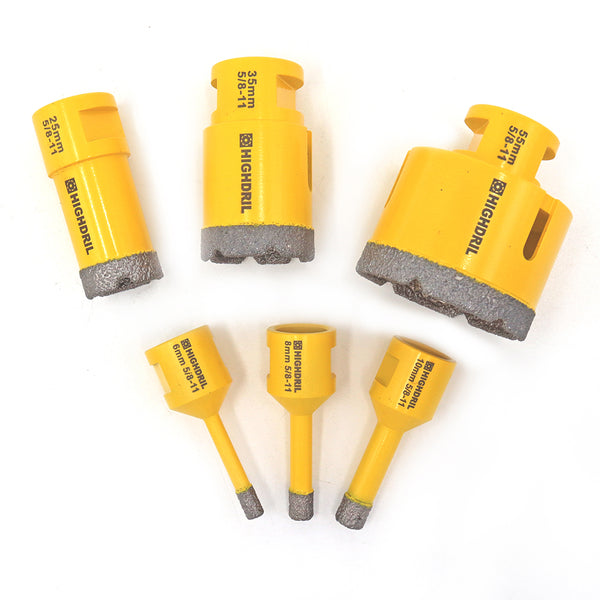 HIGHDRIL Diamond Vacuum Brazed Drilling Bits with 5/8-11 thread for Porcelain Tile Granite Marble Dia 6-152mm