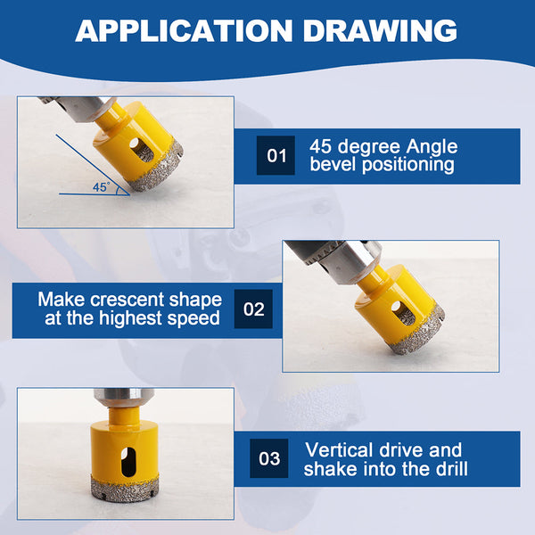 HIGHDRIL Diamond Vacuum Brazed Triangular Shank Drill Bits for Granite Marble Masonry Hard Plastic Glass Ceramic Dia 20-65mm