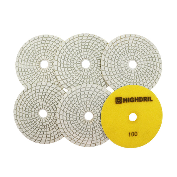 HIGHDRIL Wet Diamond Polishing Pads for Granite Marble Ceramic Dia 4 inch/100mm 6pcs/set