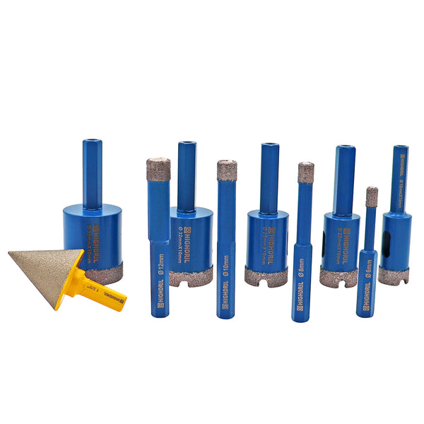 HIGHDRIL Diamond Drill Bits 10pcs 6/8/10/12/18/22/25/32/35mm Core Bit+35mm Chamfer Granite Marble Ceramic Hexagon Shank