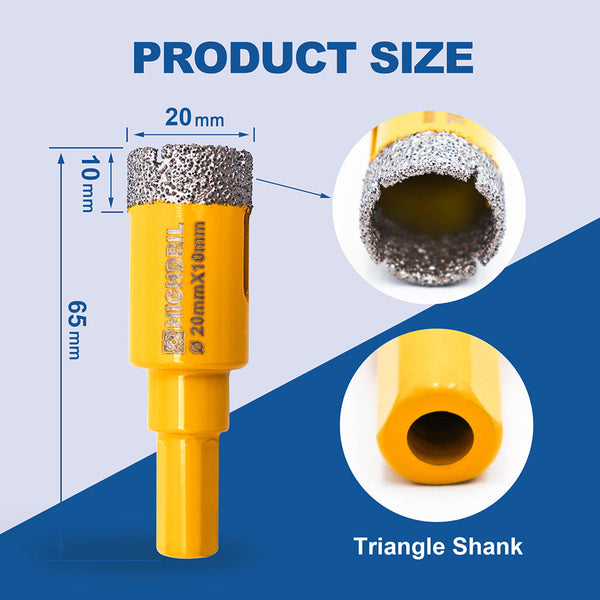 HIGHDRIL Diamond Vacuum Brazed Triangular Shank Drill Bits for Granite Marble Masonry Hard Plastic Glass Ceramic Dia 20-65mm