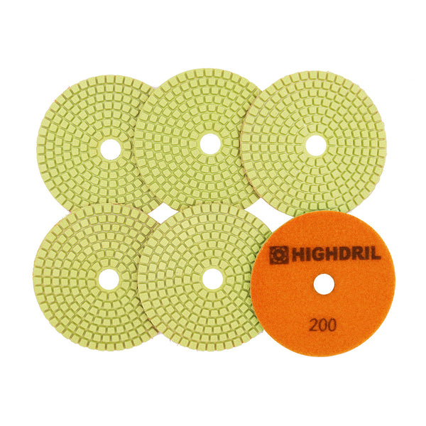 HIGHDRIL Wet Diamond Polishing Pads for Granite Marble Ceramic Dia 4 inch/100mm 6pcs/set