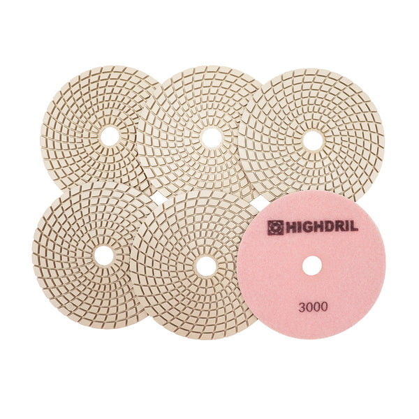 HIGHDRIL Wet Diamond Polishing Pads for Granite Marble Ceramic Dia 5 inch/125mm 6pcs/set