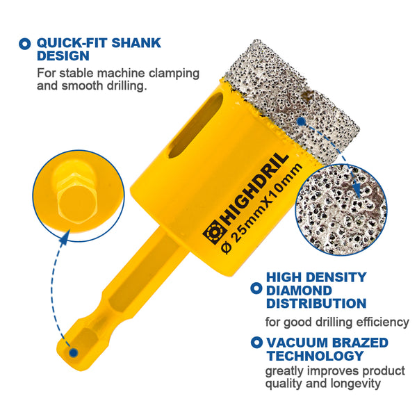 HIGHDRIL Diamond Drill Core Bits 1/2pcs 20/25mm Hole Saw for Ceramic Tile Granite Marble Hole Saw Quick-fit Shank