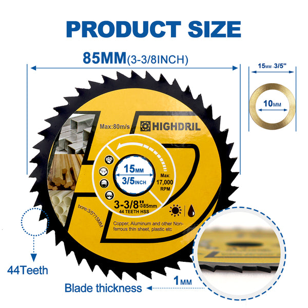 HIGHDRIL High Speed Metal Saw Blades 1/2/3/4/5pcs 85mm Copper Aluminum Metal Wood Plastic Cutting Disc