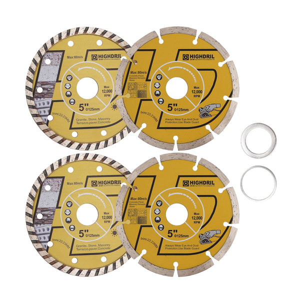 HIGHDRIL Dry Diamond Saw Blade and Corrugated Cutting Disc for Porcelain Granite Paver Concrete Dia 4''/4.5''/5'' 2pcs/set