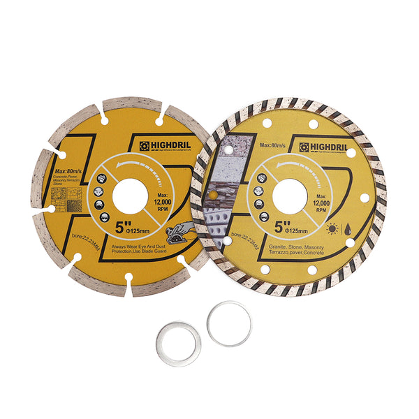 HIGHDRIL Dry Diamond Saw Blade and Corrugated Cutting Disc for Porcelain Granite Paver Concrete Dia 4''/4.5''/5'' 2pcs/set