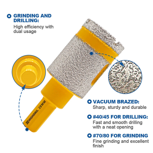 HIGHDRIL Diamond Drilling Milling Bit 1pc or 2pcs 20/25mm Porcelain Ceramic Marble Granite Hole Saw Triangular Handle