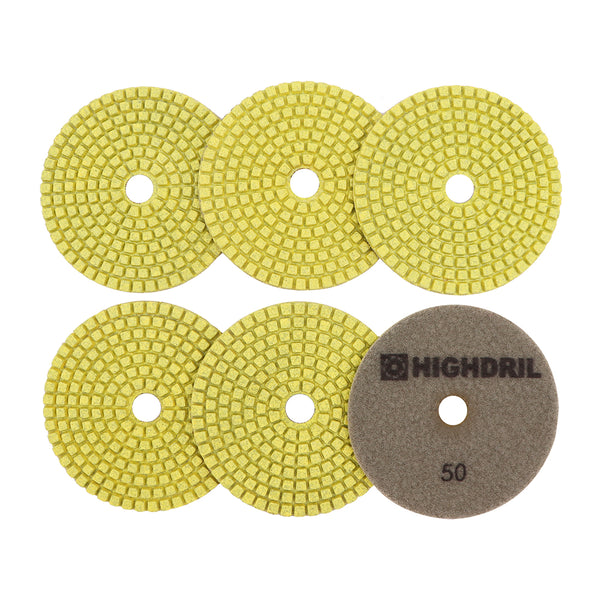 HIGHDRIL Wet Diamond Polishing Pads for Granite Marble Ceramic Dia 4 inch/100mm 6pcs/set