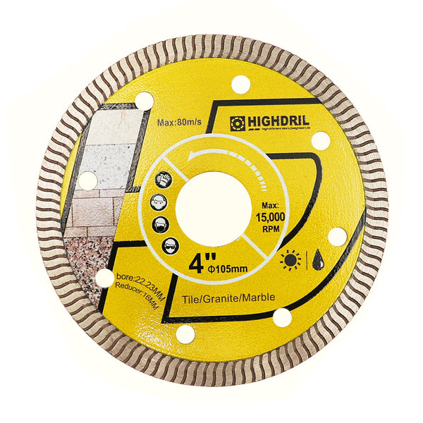 HIGHDRIL Diamond Super Thin S Ripple Saw Blade for Ceramic Tile Granite Marble Dia 4''/4.5''/5''/6''/7''/8''/9''/10''