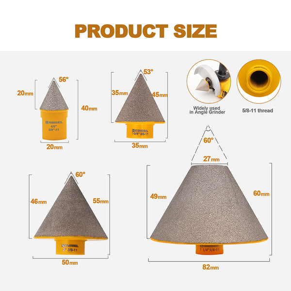 HIGHDRIL Diamond Vacuum Brazed Chamfer Milling Bits with 5/8-11 or M14 Thread for Enlarge Grind Polishing Existing Holes in Tile Porcelain Ceramic 20/35/50/82mm