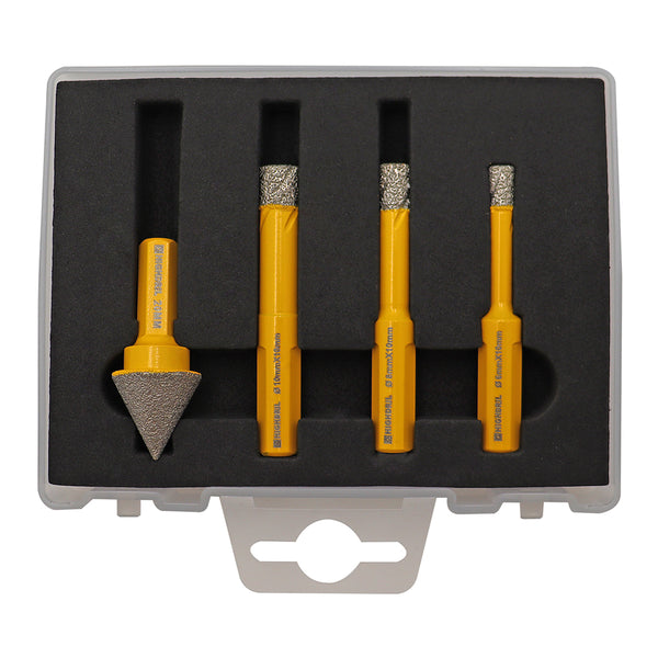 HIGHDRIL Diamond Core Bit Vacuum Brazing 4pcs/box Dia 6/8/10mm+20mm Chamfer Bit Porcelain Tile Granite Marble Hole Saw