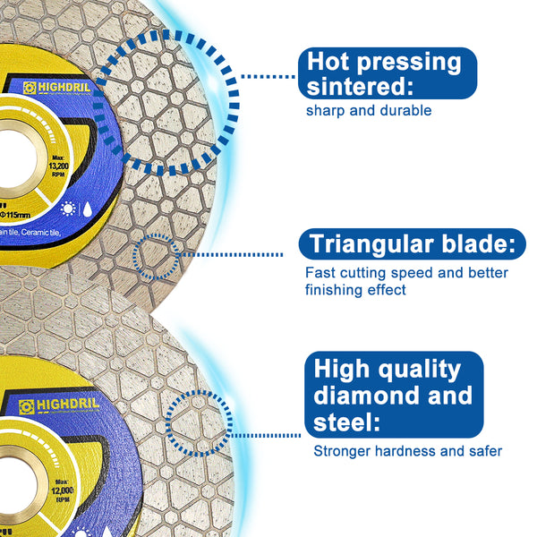 HIGHDRIL Diamond Cutting and Grinding Disc Triangular Double-sided 1/2/3/5pcs 115/125mm Marble Stone Tile Ceramic  Saw Blade