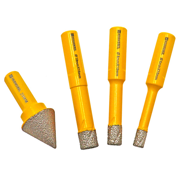 HIGHDRIL Diamond Core Bit Vacuum Brazing 4pcs/box Dia 6/8/10mm+20mm Chamfer Bit Porcelain Tile Granite Marble Hole Saw