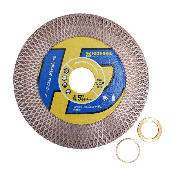 HIGHDRIL Diamond Hot Pressed Sintering Double-sides X Mesh Cutting Disc for Quartz Granite Ceramic Marble Tile 4''/4.5''/5''