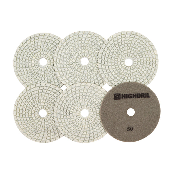 HIGHDRIL Wet Diamond Polishing Pads for Granite Marble Ceramic Dia 5 inch/125mm 6pcs/set