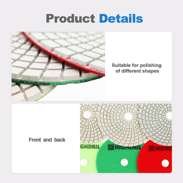 HIGHDRIL Wet Diamond Polishing Pads for Granite Marble Ceramic Dia 5 inch/125mm 6pcs/set