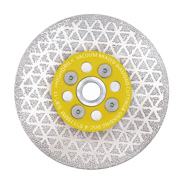 HIGHDRIL Diamond Vacuum Brazed Double-sided Cutting Disc with 5/8-11 or M14 Flange for Granite Marble Masonry Concrete 4''/4.5''/5''