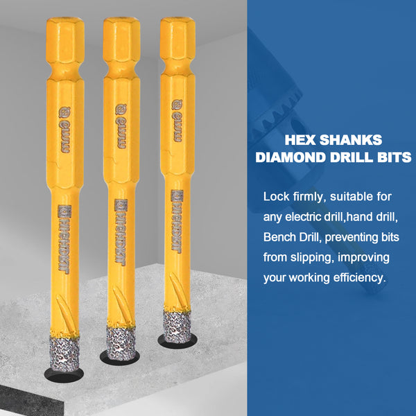 HIGHDRIL Diamond Vacuum Brazed Quick-fit Shank Drill Bits for Granite Marble Masonry Hard Plastic 6/8/10/12/14mm