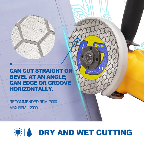 HIGHDRIL Dry Double-Side Diamond Cutting Grinding Blade for Ceramic Tile Marble Dia 4"/ 4.5''/5"