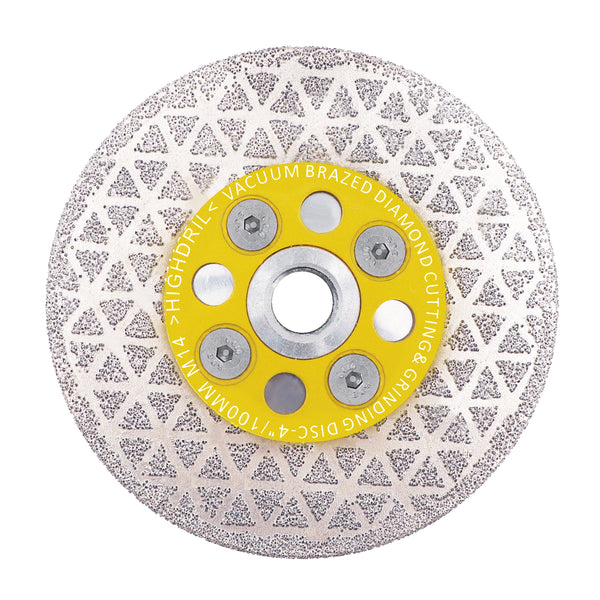 HIGHDRIL Diamond Vacuum Brazed Double-sided Cutting Disc with 5/8-11 or M14 Flange for Granite Marble Masonry Concrete 4''/4.5''/5''