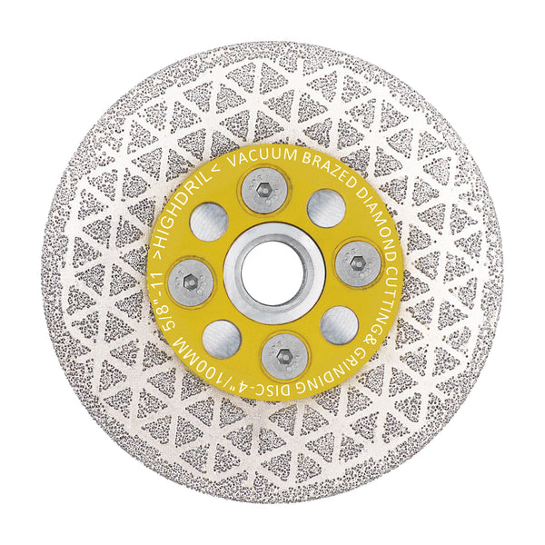 HIGHDRIL Diamond Vacuum Brazed Double-sided Cutting Disc with 5/8-11 or M14 Flange for Granite Marble Masonry Concrete 4''/4.5''/5''