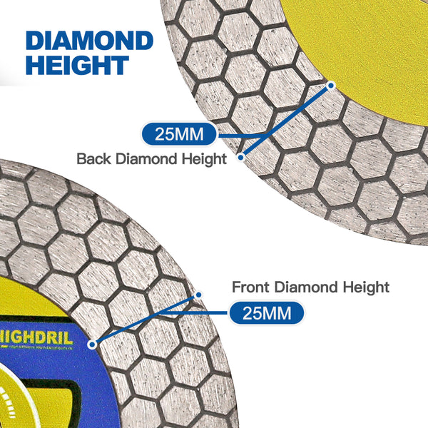 HIGHDRIL Dry Double-Side Diamond Cutting Grinding Blade for Ceramic Tile Marble Dia 4"/ 4.5''/5"