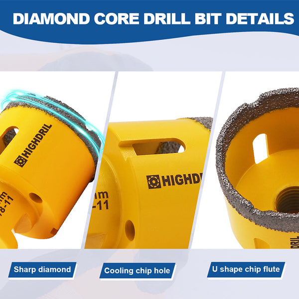 HIGHDRIL Diamond Vacuum Brazed Drilling Bits with 5/8-11 thread for Porcelain Tile Granite Marble Dia 6-152mm