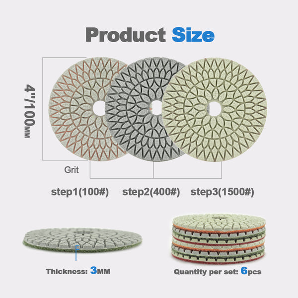 HIGHDRIL Diamond Wet Polishing Pads Resin Bond Sanding Disc Grinding Wheel for Granite Marble Ceramic Artifical Stone Dia100mm