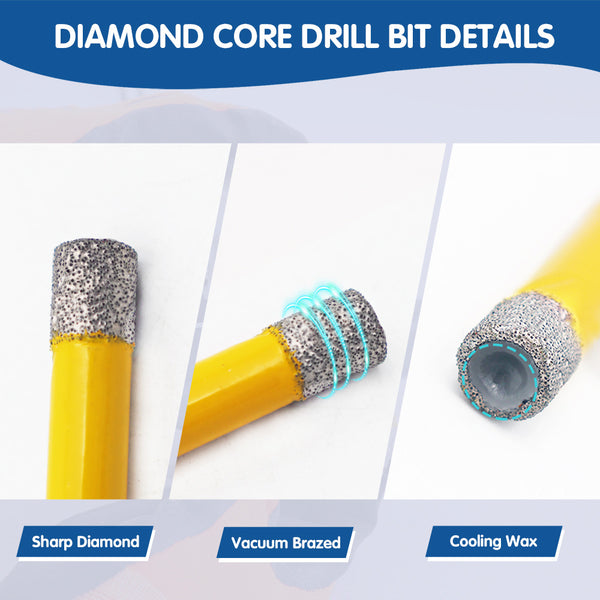 HIGHDRIL Diamond Vacuum Brazed Triangular Shank Drill Bits for Granite Marble Masonry Hard Plastic Glass Ceramic Dia 6/8/10mm