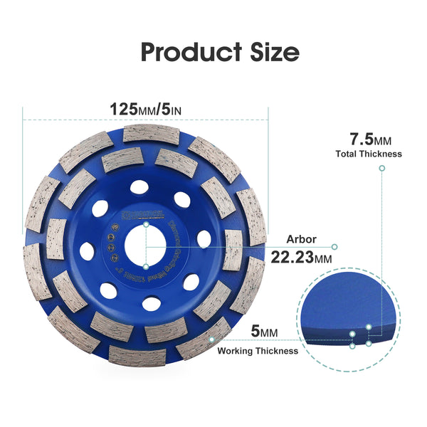 HIGHDRIL Diamond Sintered Double Row Grinding Wheel for Concrete Marble Granite Tile Dry or Wet Polishing Milling Tools 4''/4.5''/5''/7''