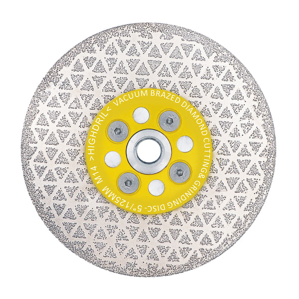 HIGHDRIL Diamond Vacuum Brazed Double-sided Cutting Disc with 5/8-11 or M14 Flange for Granite Marble Masonry Concrete 4''/4.5''/5''