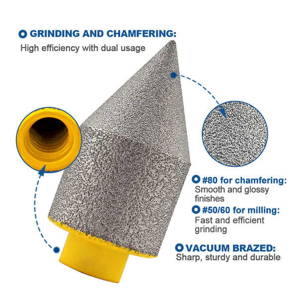 HIGHDRIL Diamond Chamfering Milling Finger Bits 5/8-11 or M14 Thread for Ceramic Porcelain Tile Granite Dia 20/25/35/50mm