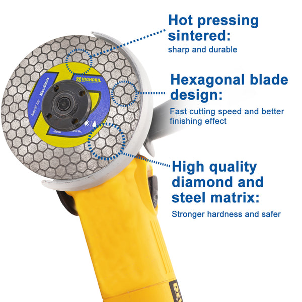 HIGHDRIL Dry Double-Side Diamond Cutting Grinding Blade for Ceramic Tile Marble Dia 4"/ 4.5''/5"